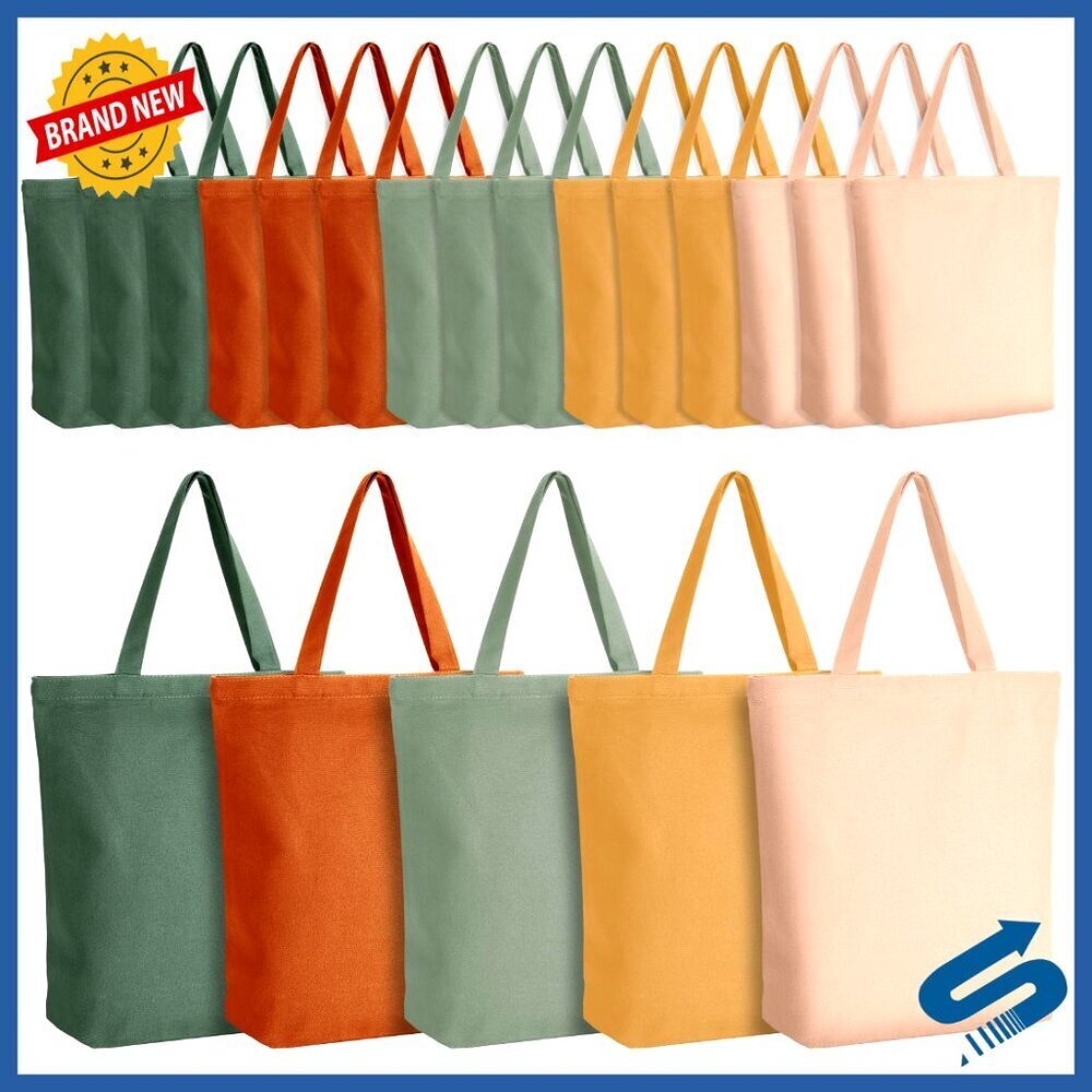 Canvas Tote Bags Bulk Reusable Foldable Zipper Storage Boho Elegant Minimal